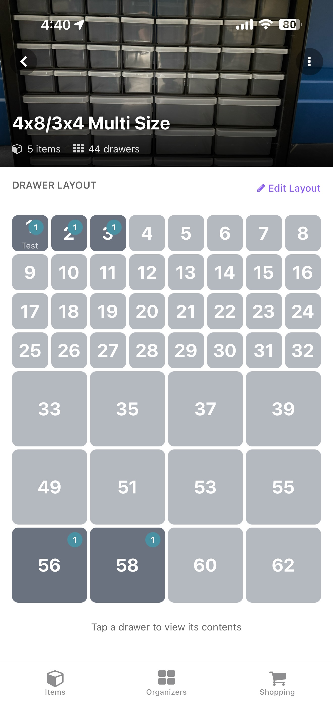 Organizer with drawer grid